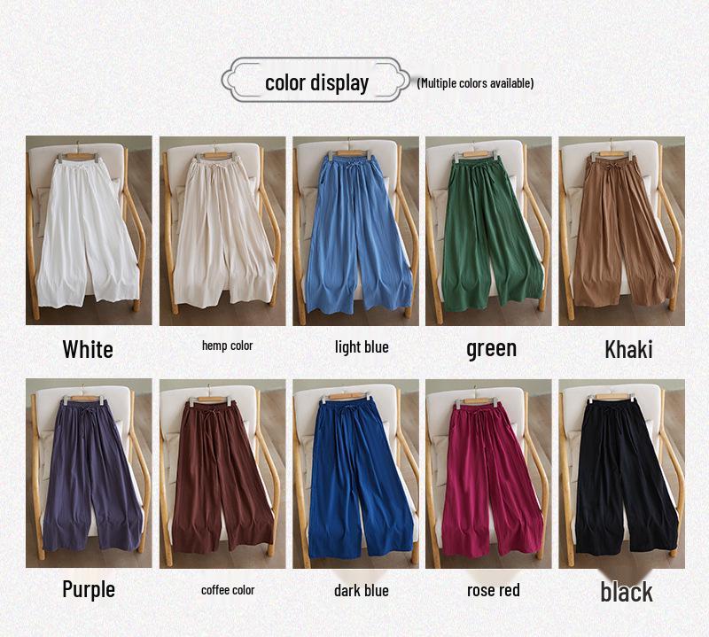 Southeast Asia Plus Size Casual Retro Cotton Linen High Waist Wide Leg Pants