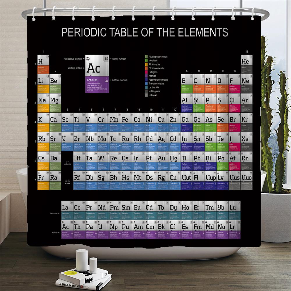 Hot New Periodic Table of Elements Bathroom Curtains Waterproof 3D Print Shower Curtain White Fabric Curtain for The Bath