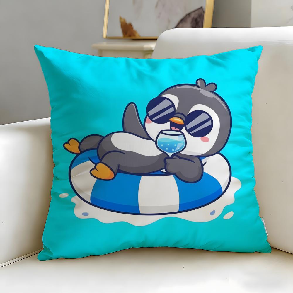classic cartoon Cute Cartoon Penguin Cushion Cover Soft  EasyWash Pillow Case  Versatile for Couch Bed Travel and Office