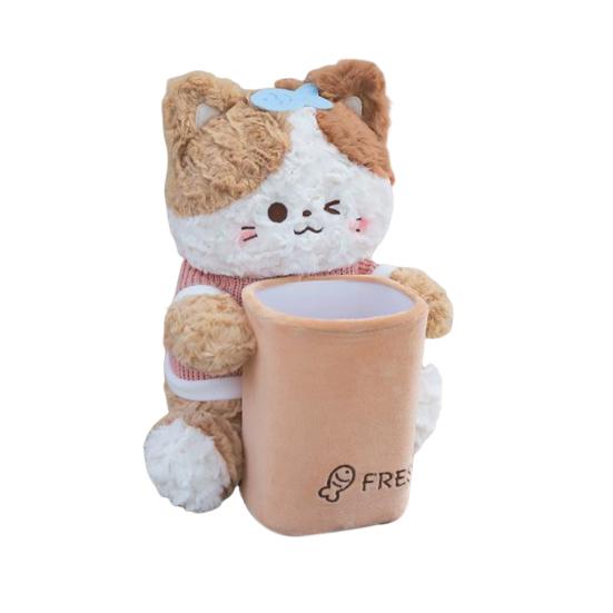 Car Trash Can with Tissue Box Cute Bear Design Plush Doll Waterproof Inner Bucket Car Armrest Organizer Fits Most Center Consoles