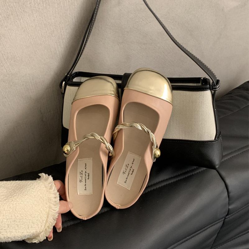 Xiaoxiangfeng Mary Jane single shoes fairy French sandals women's shoes 2025 spring and spring flat-bottomed bag head wearing half slippers woman
