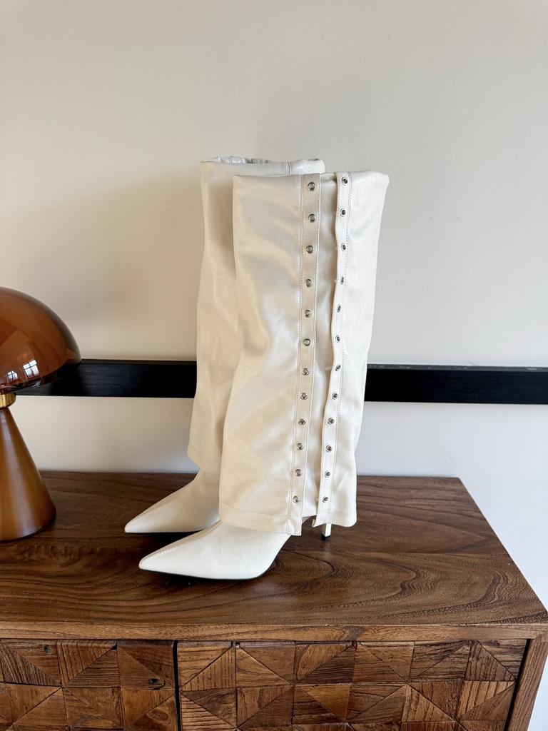 European and American style metal buckle pointed heel trousers boots