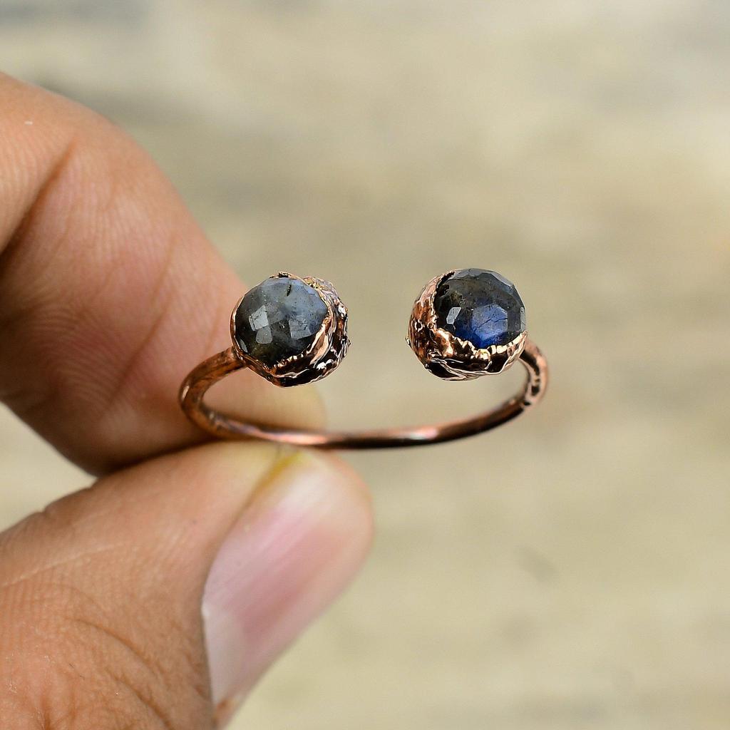 Bague Labradorite Facettée Bague Cuivre Électroformé Bagues Ajustables Bijoux en Cuivre Bague en Pierre Gemme Fait Main Cadeau Pour Elle Bijoux Électroformés