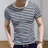 T-shirt da uomo Colore a contrasto Girocollo Manica corta Stampa a righe Formale Estate Base Top Abbigliamento maschile
