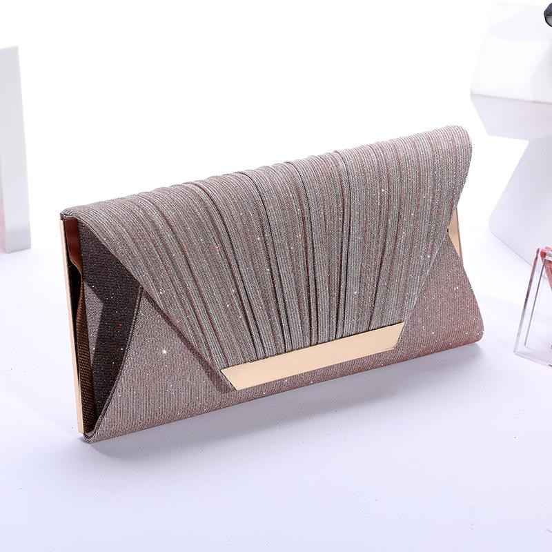 Chic Evening Pleated Sequin Clutch: Trendy Crossbody Handbag with Clasp and Chain