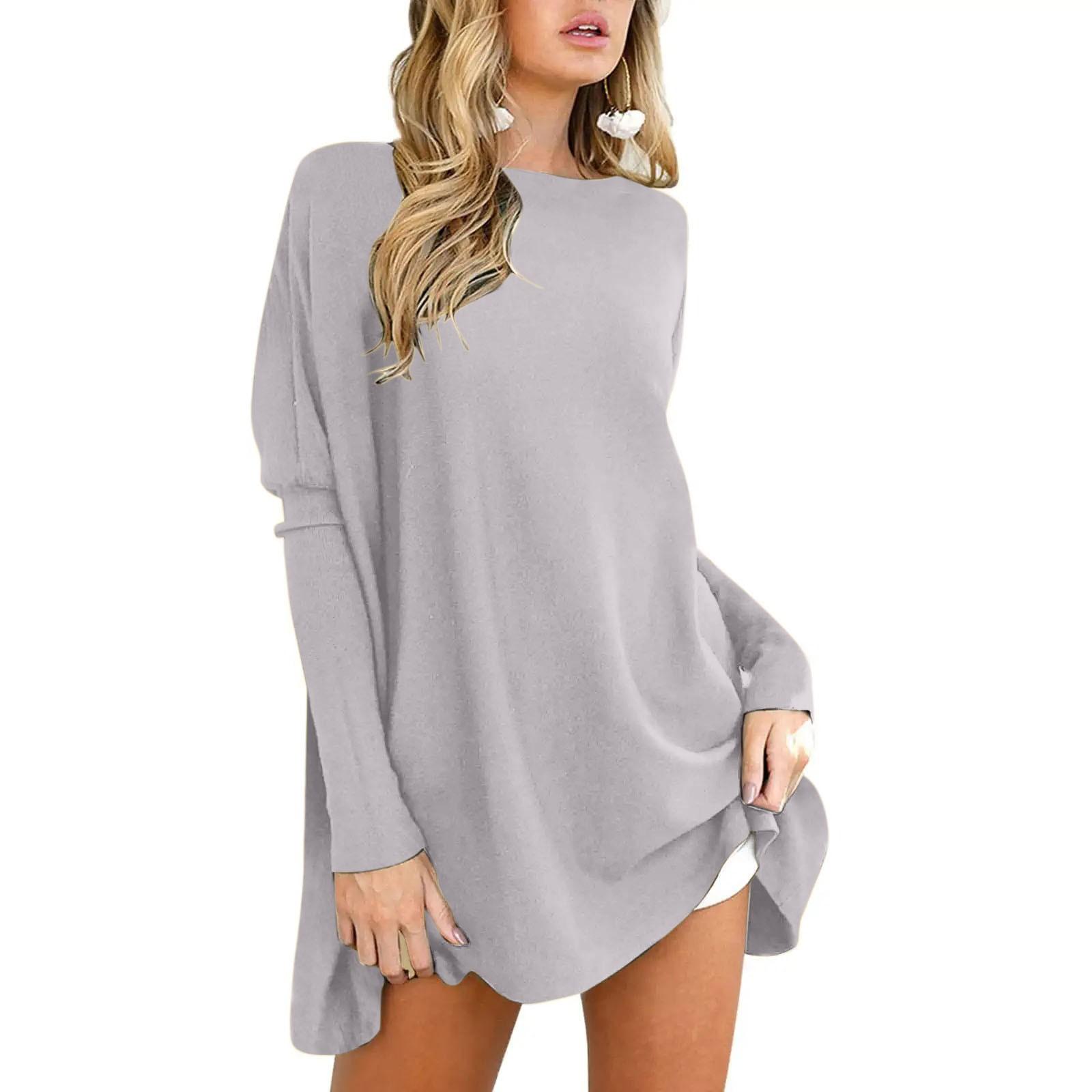 

Женский повседневный модный однотонный пуловер с длинным рукавом и круглым вырезом средней длины, топ средней длины S