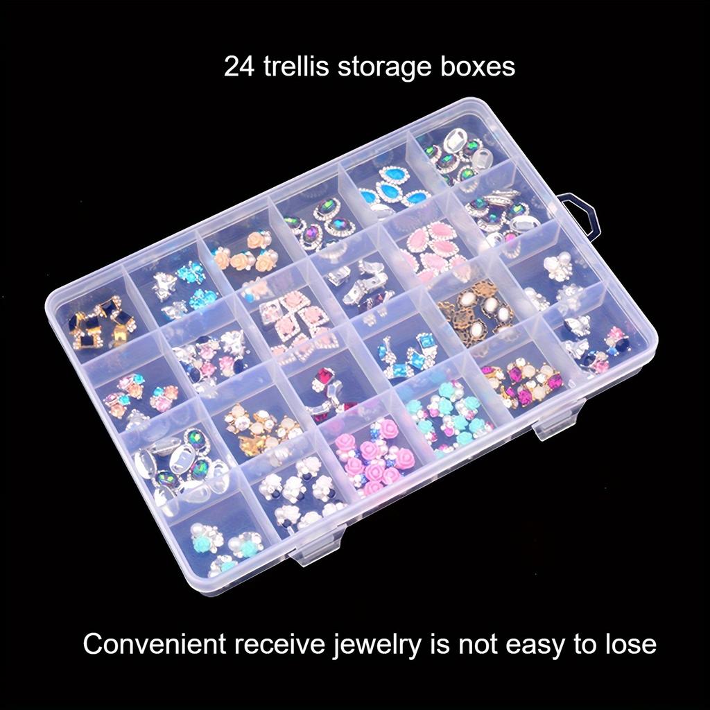 5pcs Frame Plastic Storage Box, 24 Transparent Metal Buttons Fishing Gear Accessories Packaging Jewelry Box.