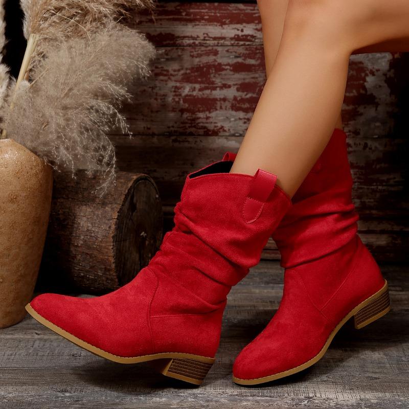Female Shoes On Sale  New Slip On Women's Boots Spring Autumn Pointed Toe Solid High Tube Chunky Heels Plus Size Boots