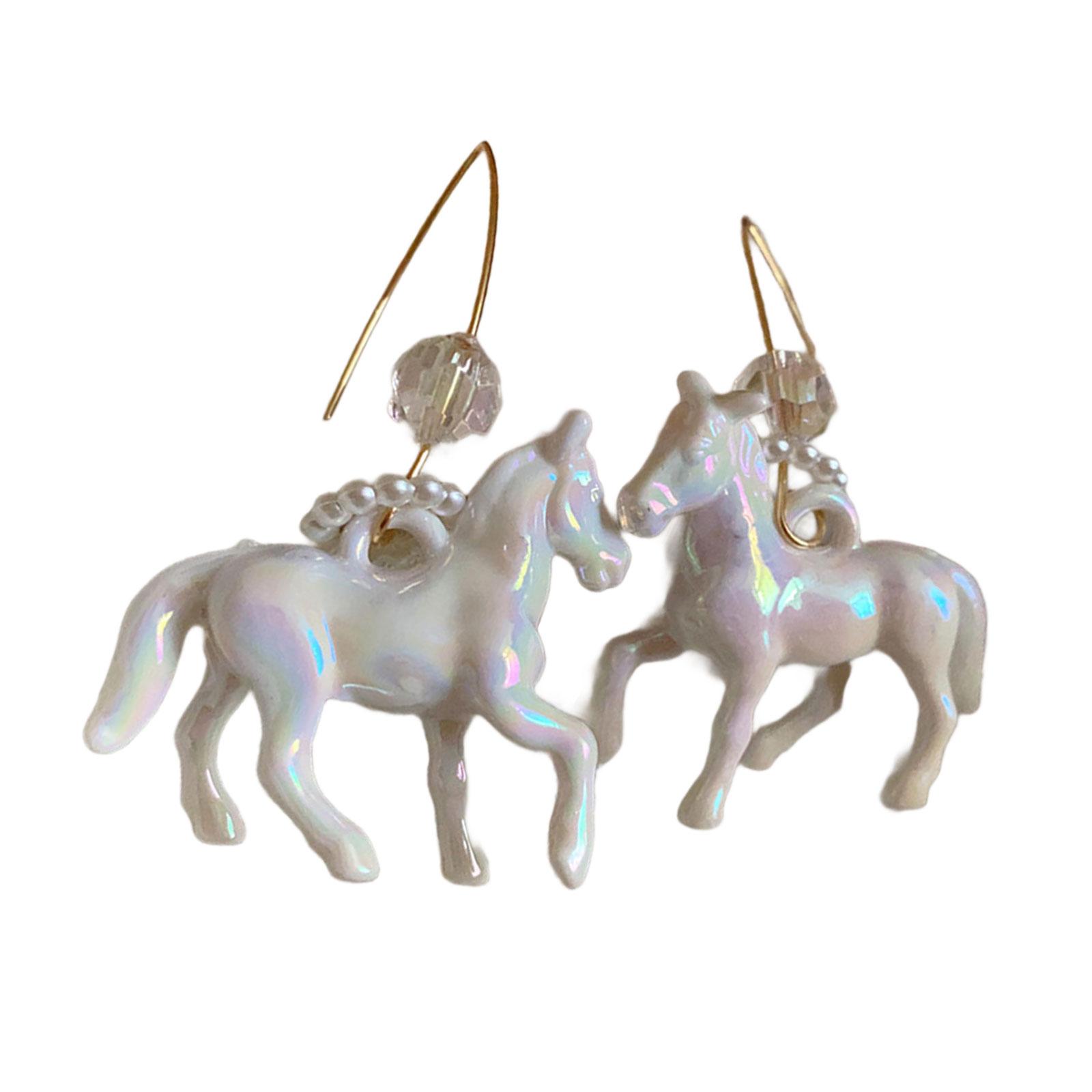 

Серьги-крючки из смолы ручной работы в виде лошади, подвески в виде животных с жемчугом, аксессуары для стильных женщин ручной работы белый