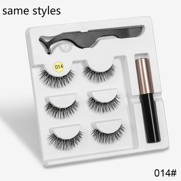 New 3 Pairs Normal Magnetic Eyelashes 5 Magnet 3D Mink Eyelashes Set With Eyeliner Tweezers Natural False LashesMakeup