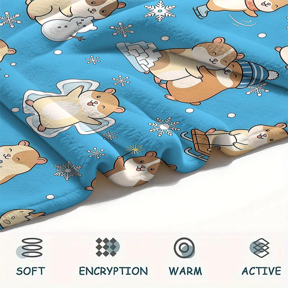 1PC Winter Hamsters Graphic Print Flannel Blanket Lightweight and portable for Home Decor Warmth and Comfort Birthday Present Birthday Gifts