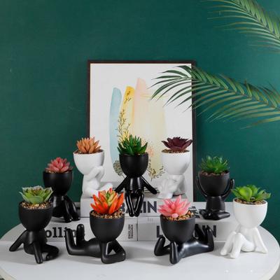 Grenzüberschreitender kleiner Blumentopf aus Keramik mit Kunstgrün für die Inneneinrichtung