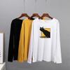 Hirsionsan Casual Loose T Shirt Women Spring New Simple Cute Cat O-neck Tees Female Fashion Long Sleeve All-match Tops for Girls