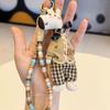 Cute Dressed Hippo Bag Charm, Handmade Fabric Hippo Keychain with Colorful Braided Rope