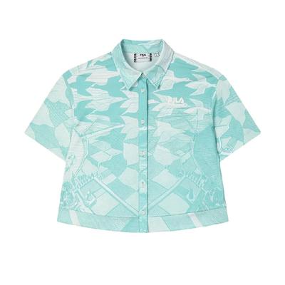 X M.C. ESCHER Heritage Series Mode Lässig Einfaches Kurzarmhemd Damenhemden Blau F11W538402F-ZA