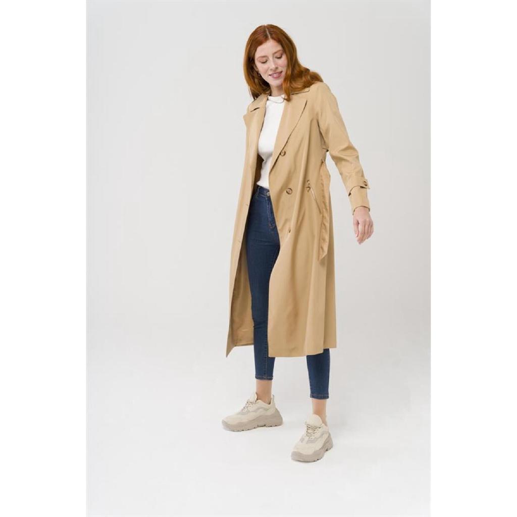 Zippered Pocket Epaulette Detailed Trench Coat Brown 4283