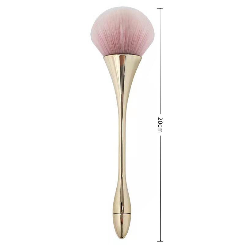 Large Fluffy Pink Powder Makeup Brush,Gold Curved Handle Loose Powder Brush for Blush, Highlighter & Setting Powder
