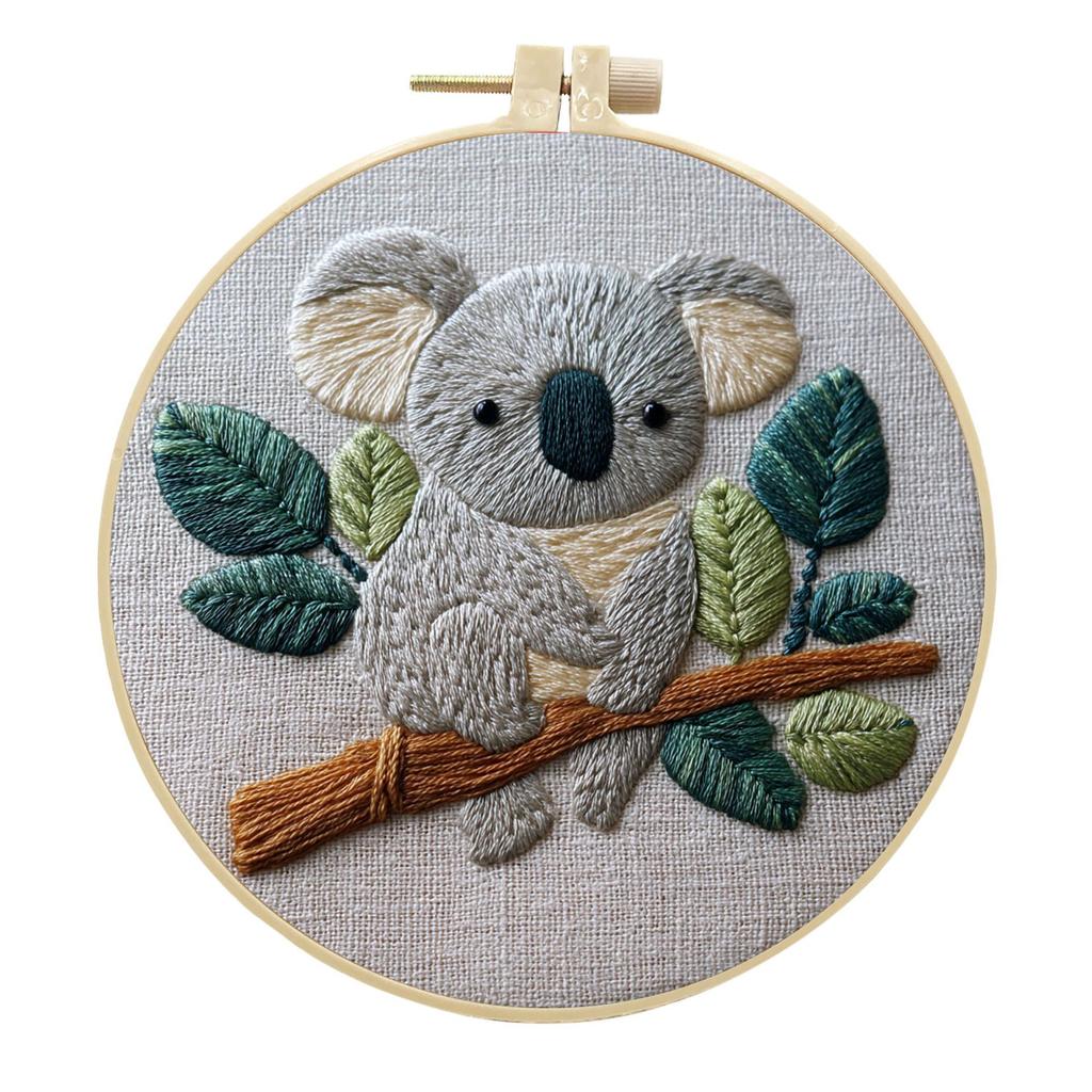 1 Stück Koala und Grünes Pflanzenmuster DIY Stickset für Anfänger
