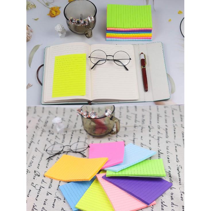 (8 Pads) Lined Sticky Notes 4x6 in Post, 8 Colors Self Sticky Notes Pad Its, Bright Post Stickies Colorful Big Rectangular Sticky Notes for Office,