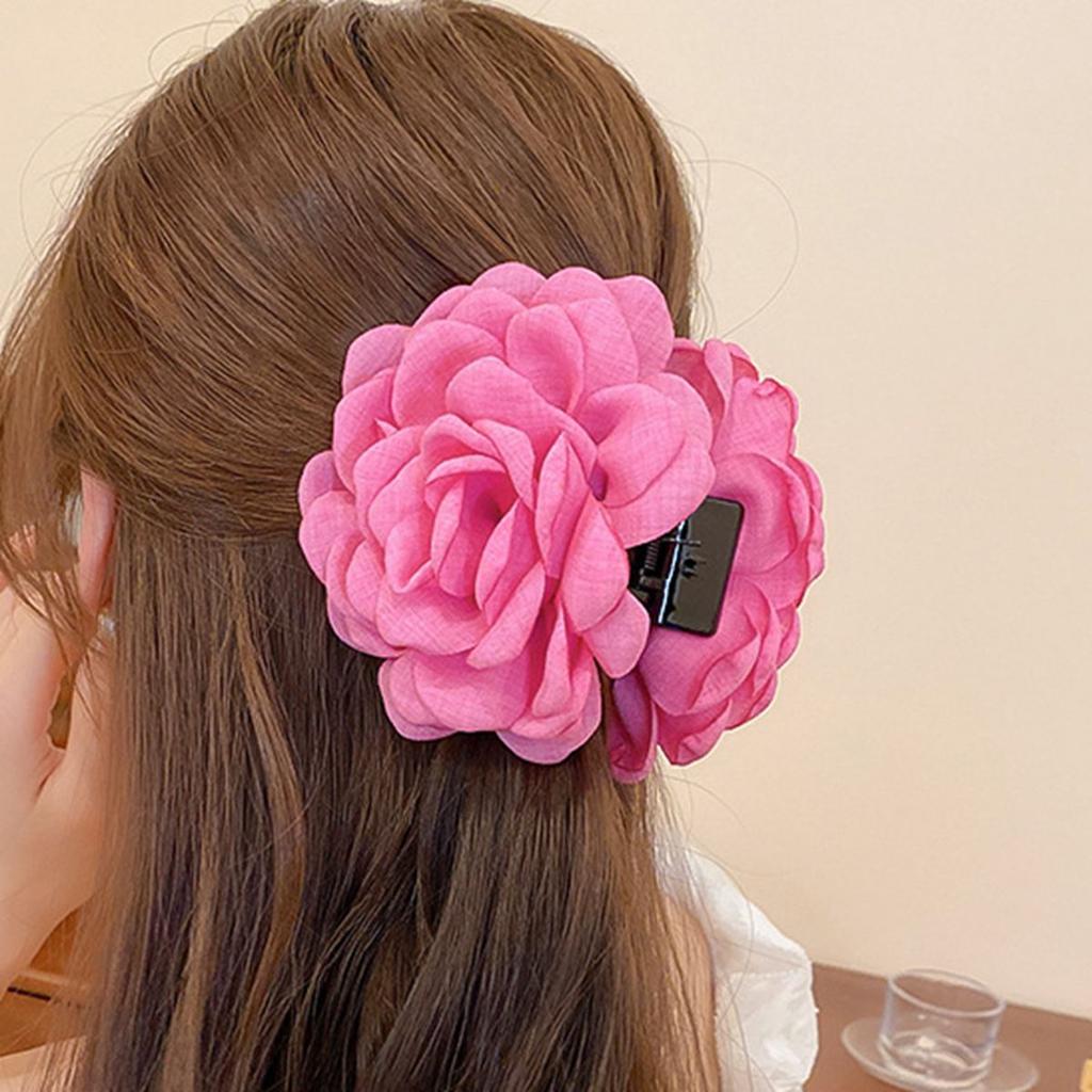 Vintage Solid Color Fabric Fashion Girl Hair Claw Hair Accessory Three-Dimensional Rose Flower Women's Hairpin Elegant Shark