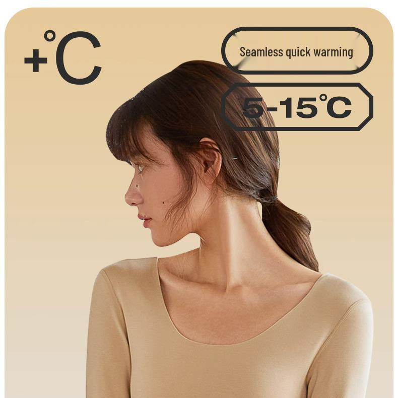 Women's Seamless Thermal Underwear Set - Round Neck, Autumn/Winter Warmth