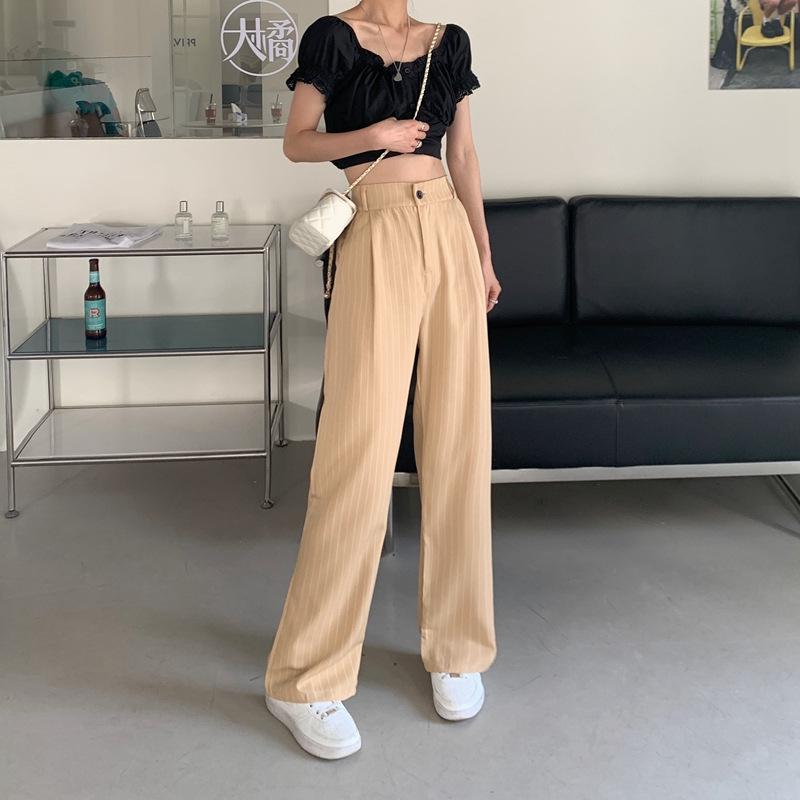 

Женские полосатые прямые брюки от костюма большого размера для полных ММ, свободные и простые, с высокой посадкой, прилегающие брюки для платья, лето S