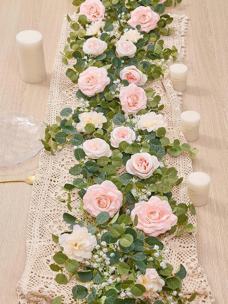 Artificial Flowers Silk Rose Gypsophila Garland Fake Eucalyptus Vine Hanging Plants for Wedding Home Party Craft Decor