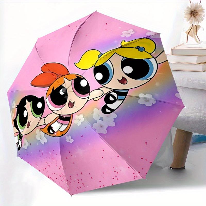 1pc Powerpuff Girls Automatic Umbrella - 8-Rib Foldable Design, Outdoor Adventures, Durable Canopy Material yy250827178