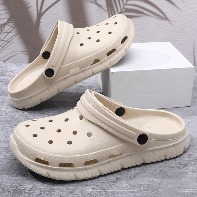 Hole Shoes Men's Solid Color Simple Thick-soled Non-slip Couple Beach Cool Slippers Heightened Deodorant Eva Slippers