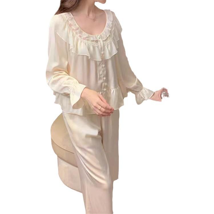 [Sugar Heart Sweet Dream] French ice silk pajamas, sweet princess style suit, spring and autumn loungewear can be worn outside