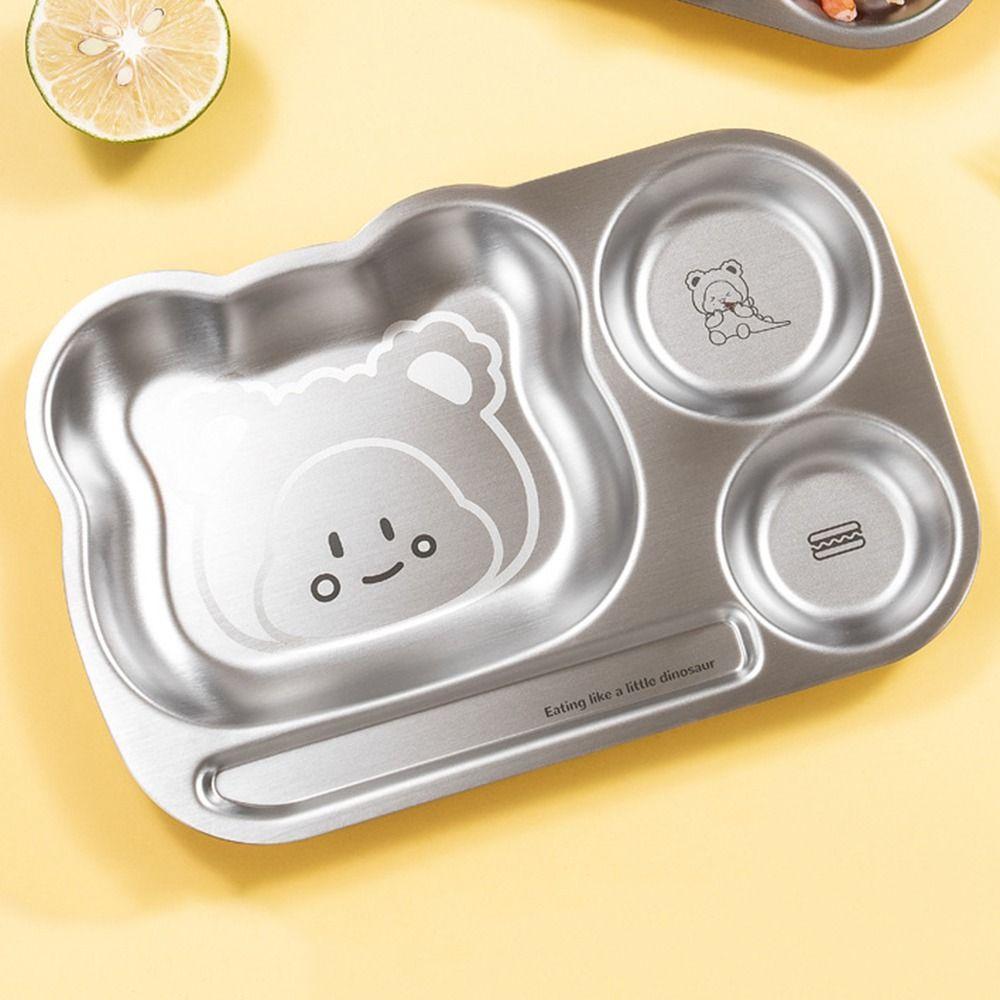 Multi Grids Children Divided Dinner Plate Square Shaped Stainless Steel Plate Kindergarten School