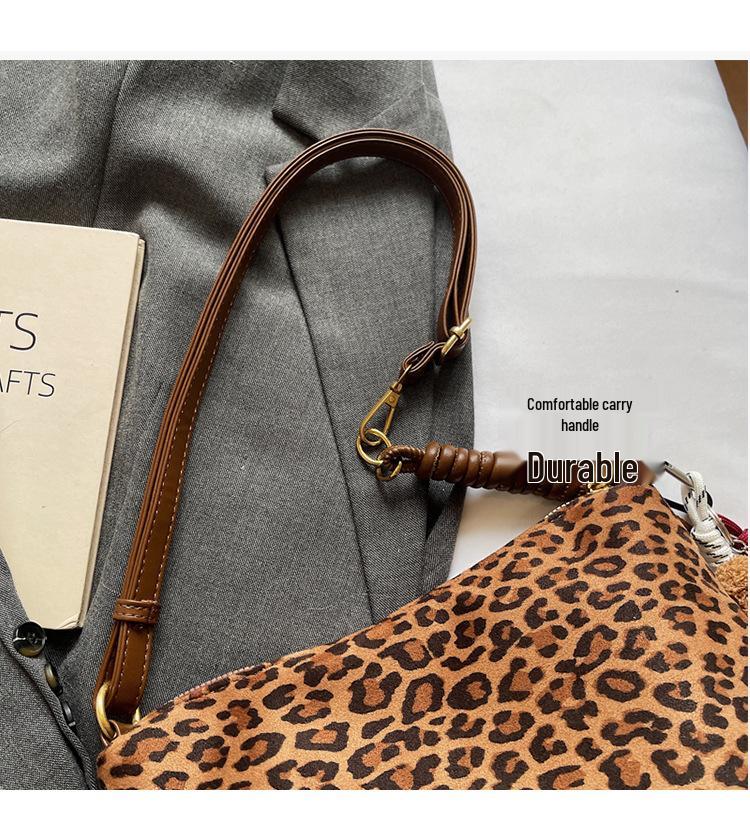 Women's Suede Leopard Print Large-Capacity Retro Crossbody Tote Bag