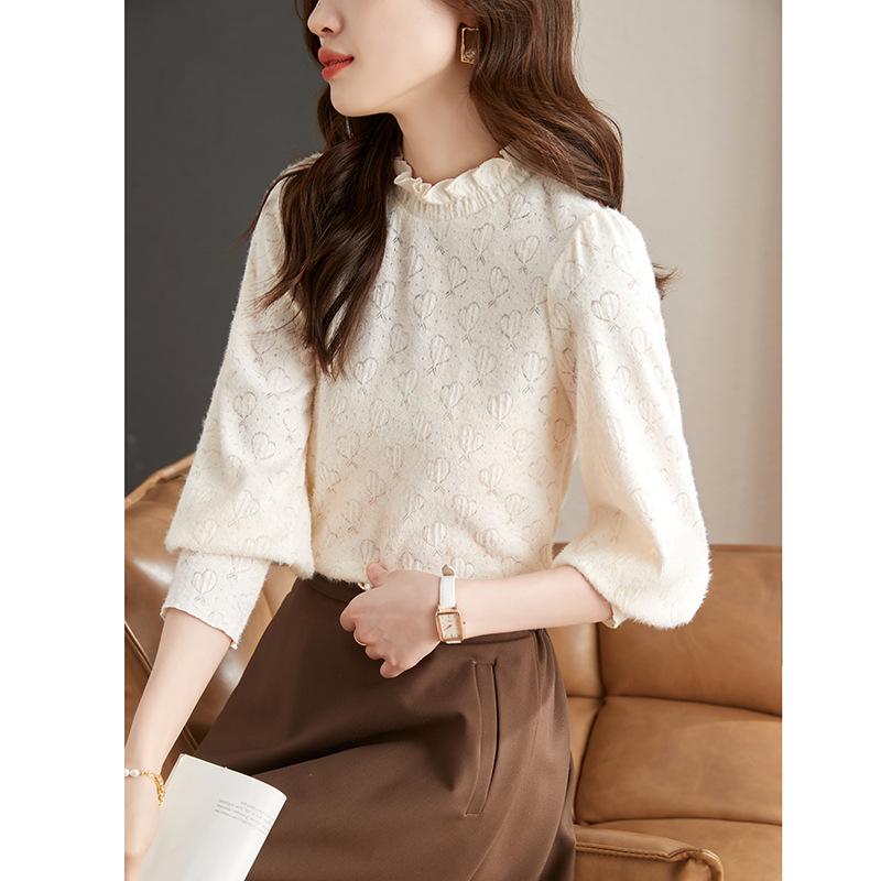 Semi-turtleneck Lace Bottoming Shirt Women's Early Autumn New Fashion Inner with Foreign Style Design Top A