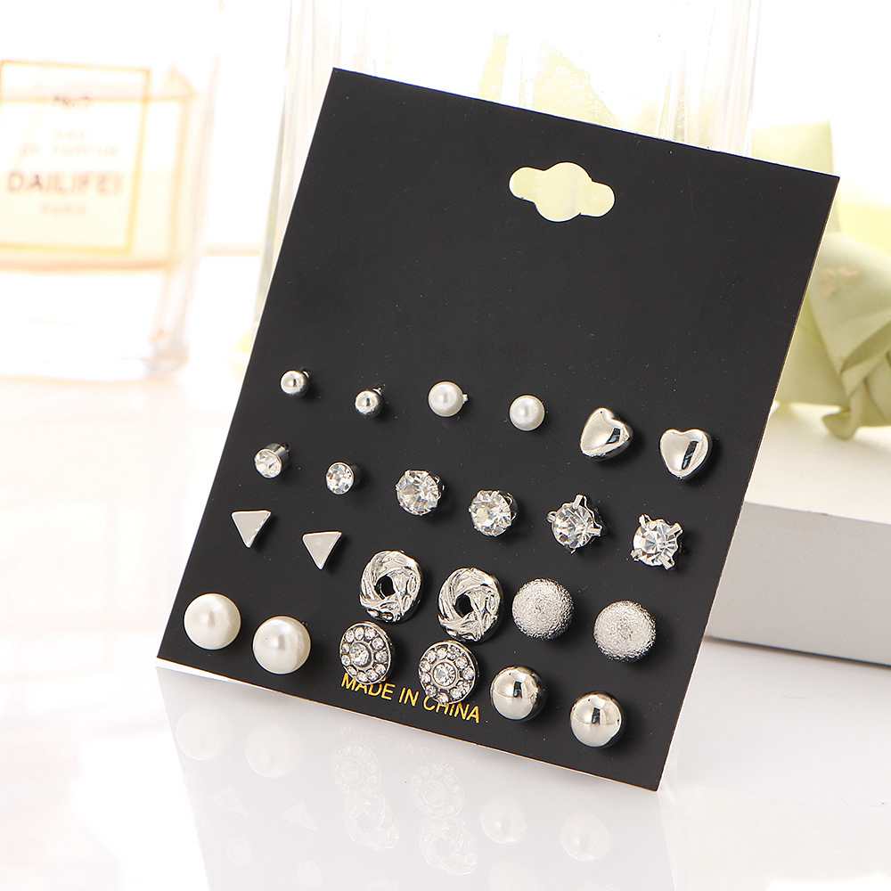 12 PairsEarrings Mixed Styles Women's Stud Earring Set Pearl Crystal Earrings Boho Geometric Earrings for Women 2020
