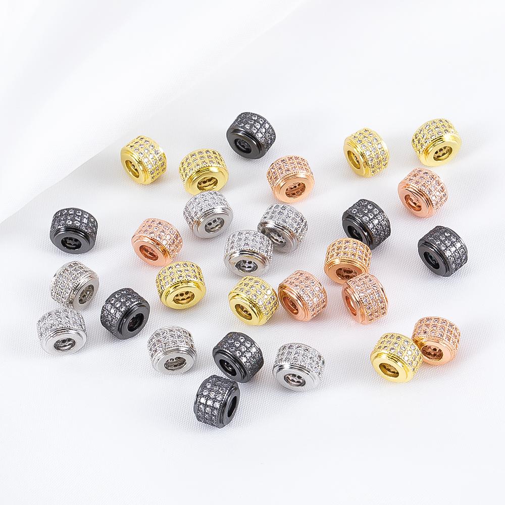 5Pcs 6.5x9mm Cylindrical Spacers Bead DIY Jewelry Making Large Hole Wheel Beads Necklace Bracelet Paved Zircon Brass Accessories
