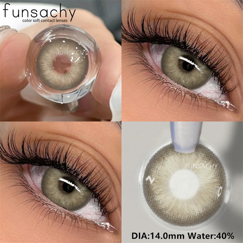 FUNSACHY 2 Stück natürliche Linsen, farbige Kontaktlinsen für die Augen, grüne Augen, bunte Linsen, jährliche blaue und graue weiche Kontaktlinsen