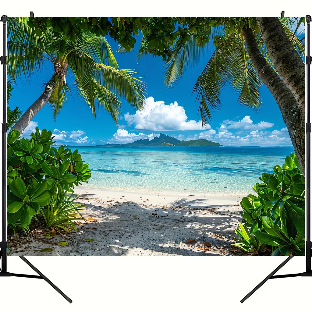 Tropical Beach Palm Trees Ocean View Tapestry Summer Vacation Paradise Wall Hanging for Relaxation Spa Resort Style Interior