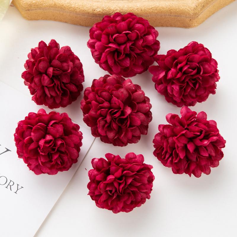50Pcs Artificial Hydrangea Flowers for Wedding Garden Home Decor Christmas Party Diy Candy Box Scrapbook Pink Ball Chrysanthemum