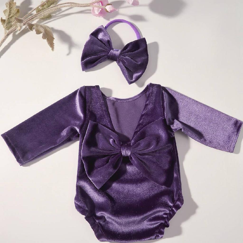 Baby Photo Shoot Clothes Girl Bowknot Headband Romper Outfit Newborns Photography Props Costume Clothing Infant Supply