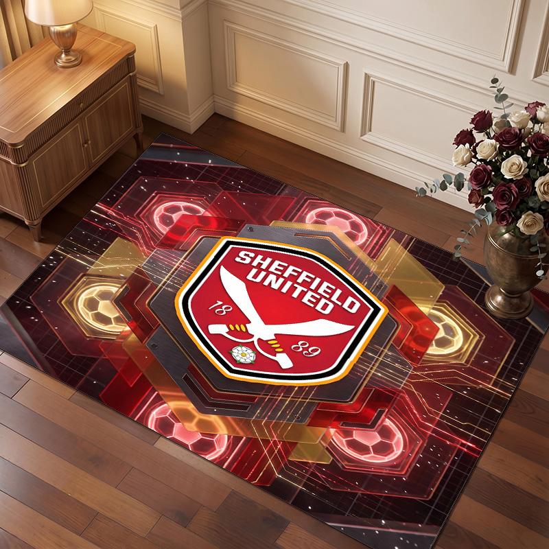 Sheffield United Football Print Crystal Velvet Rug, Comfortable Water Absorbent Non Slip Indoor Floor Carpet