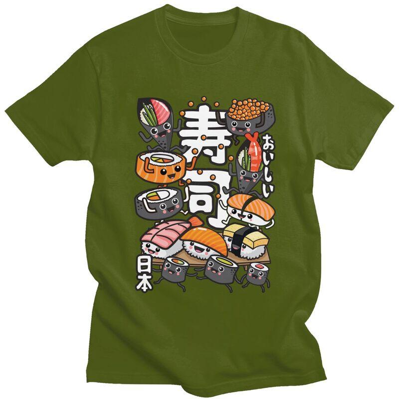 Custom Kawaii Manga Japan Sushi T Shirts for Men Pure Cotton Tee Tops Tshirt ShortSleeve Fashion Tshirt Clothing