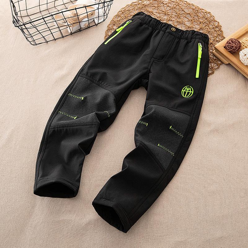 Children's Autumn/Winter Windproof Softshell Pants - Fleece-Lined, Warm, for Boys & Girls, Ideal for Outdoors, Hiking, and Jogging.
