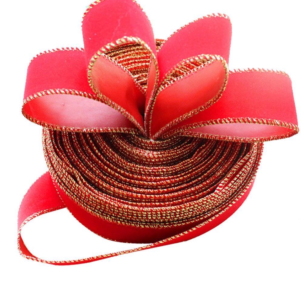 Stilvolles 10 Meter Weihnachts-Samtband in Rot mit Goldrand für Feiertagsbastelarbeiten