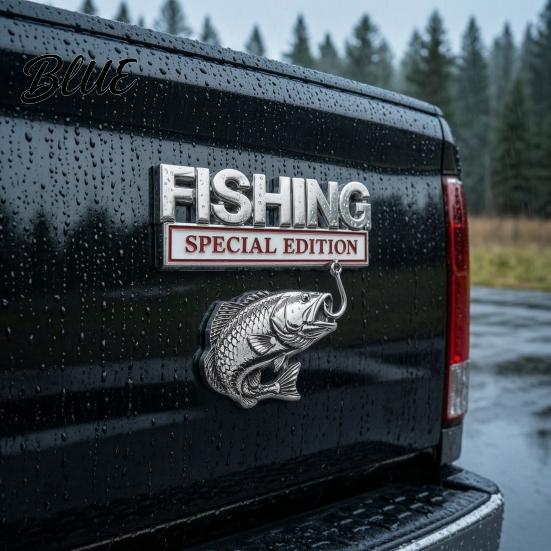 Fishing Theme Vehicle Badge Special Edition Car Emblem Bass for Vehicle Waterproof Sticker Aluminum Metal Fish Hook Decal Truck SUV Fisherman Gift