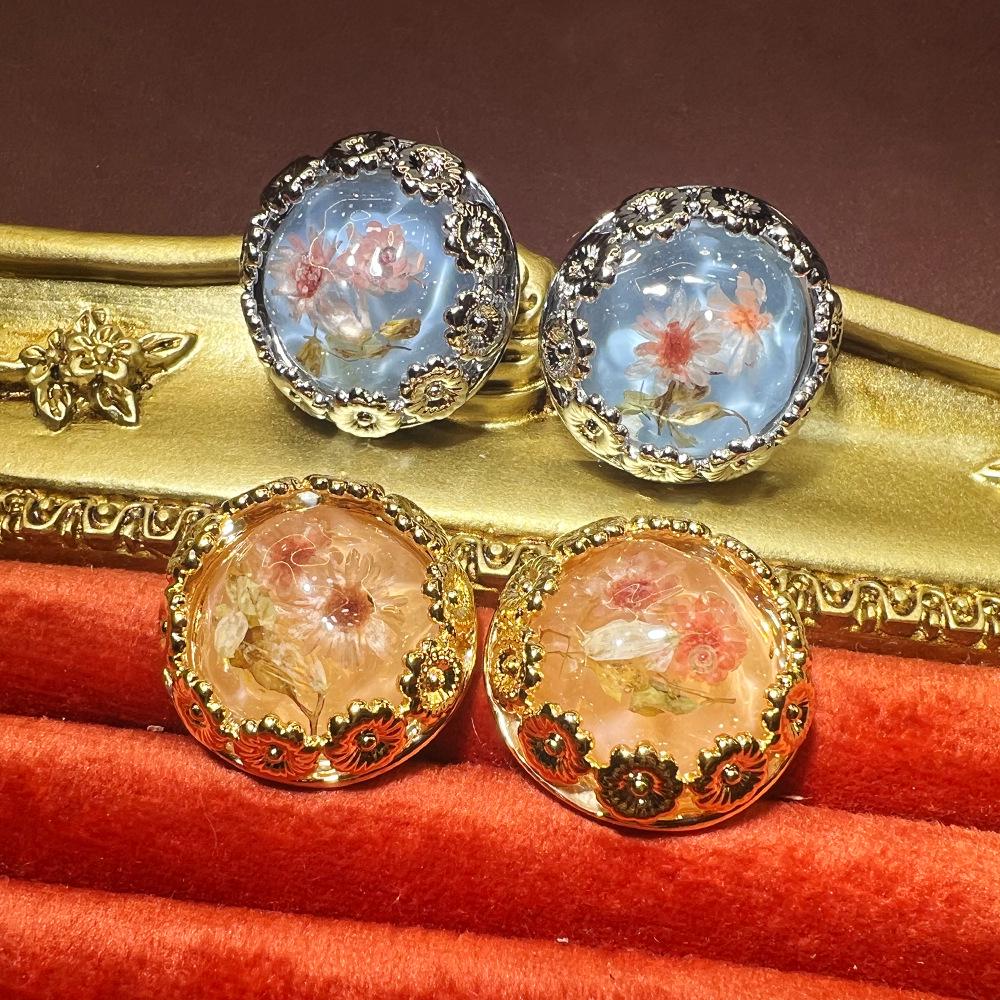 18K Amber Dried Flower Elegant French S925 Earrings - Exquisite Versatile Hot Style