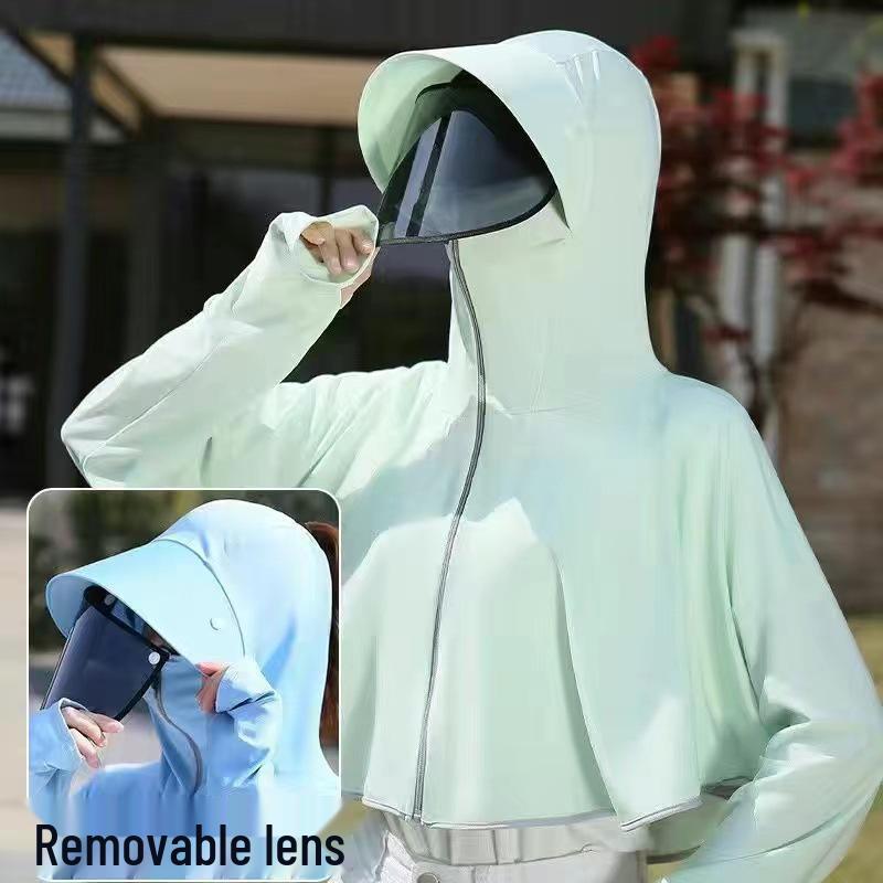 Women's Hooded Ice Silk Sun Protection: UV-Resistant, Breathable, Lightweight, Perfect for Cycling & Travel