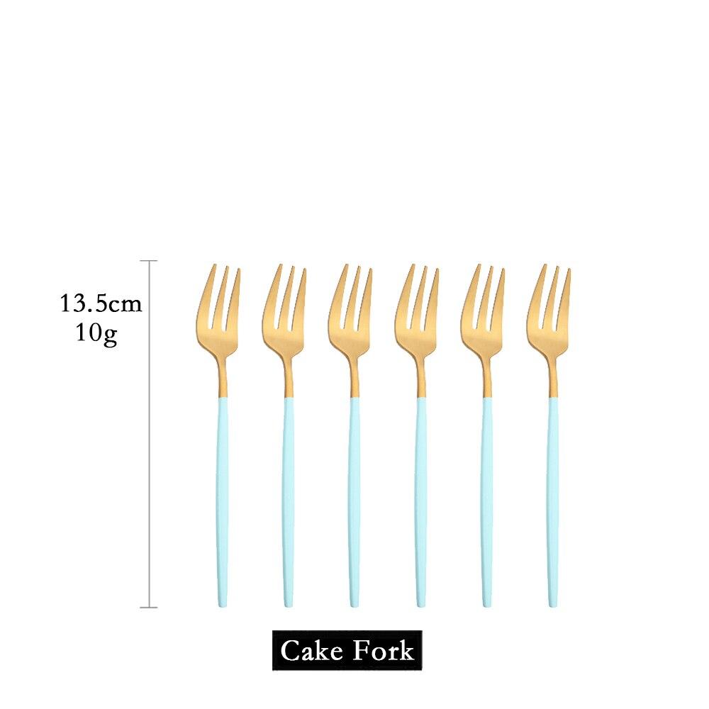 6pcs Dinnerware Matte Mint Green Gold Stainless Steel Flatware Knife Dessert Fork Spoon Party Home Kitchen Tableware Silverware Set