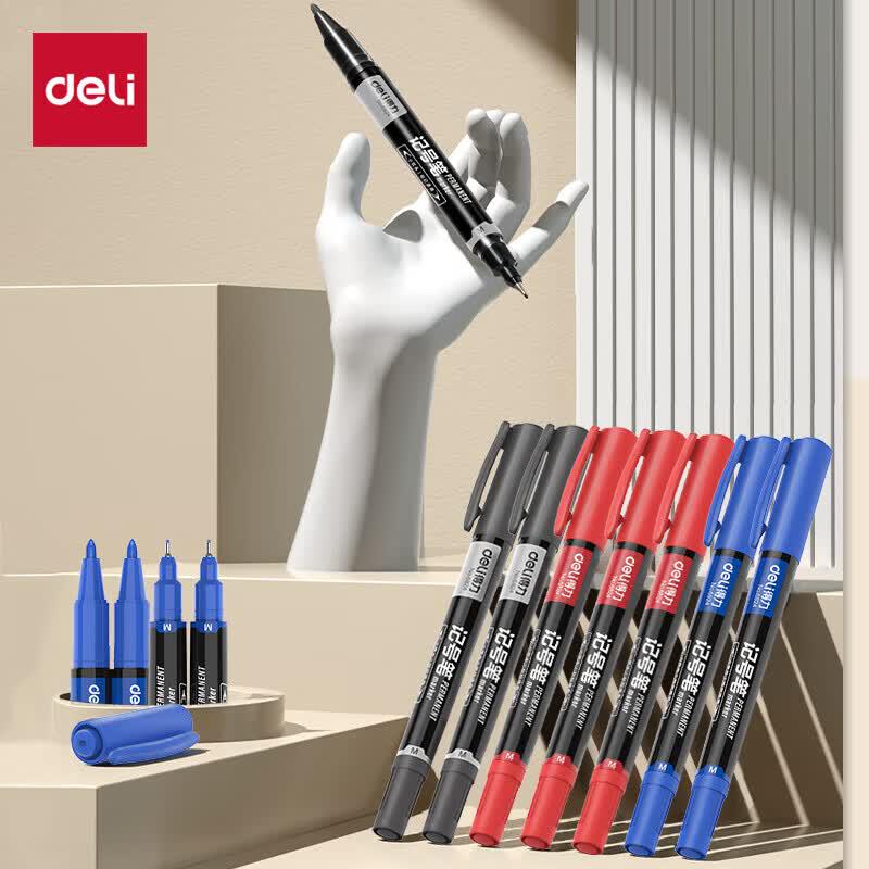 Deli Dual-Tip Oil-Based Marker Pens, 3-Box Pack