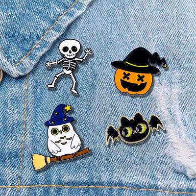 Zinc Zinc Zinc Alloy Halloween Funny Brooch Pumpkin Flying Broomstick Cat Brooch Skeleton Brooch  Halloween