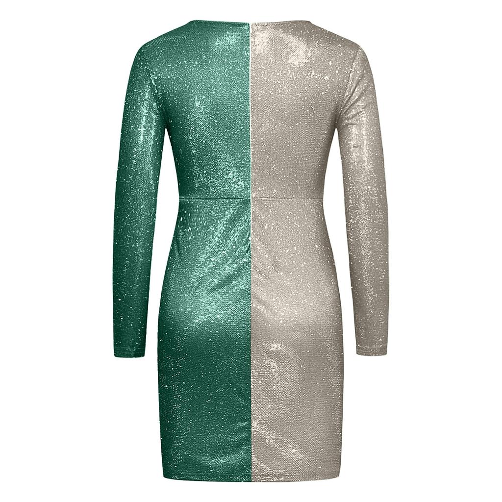 Fashion Women's Hot Stamping Dress Long Sleeve V-Neck Sexy  Dress